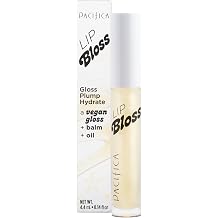 Pacifica Plumping Lip Gloss Vanilla Bean Creamy Neutral Tint Hydrating Lip Oil Balm, Gentle Lip Plumper with Shea & Jojoba, No-Sting High Shine, Vegan & Cruelty-Free 0.14oz