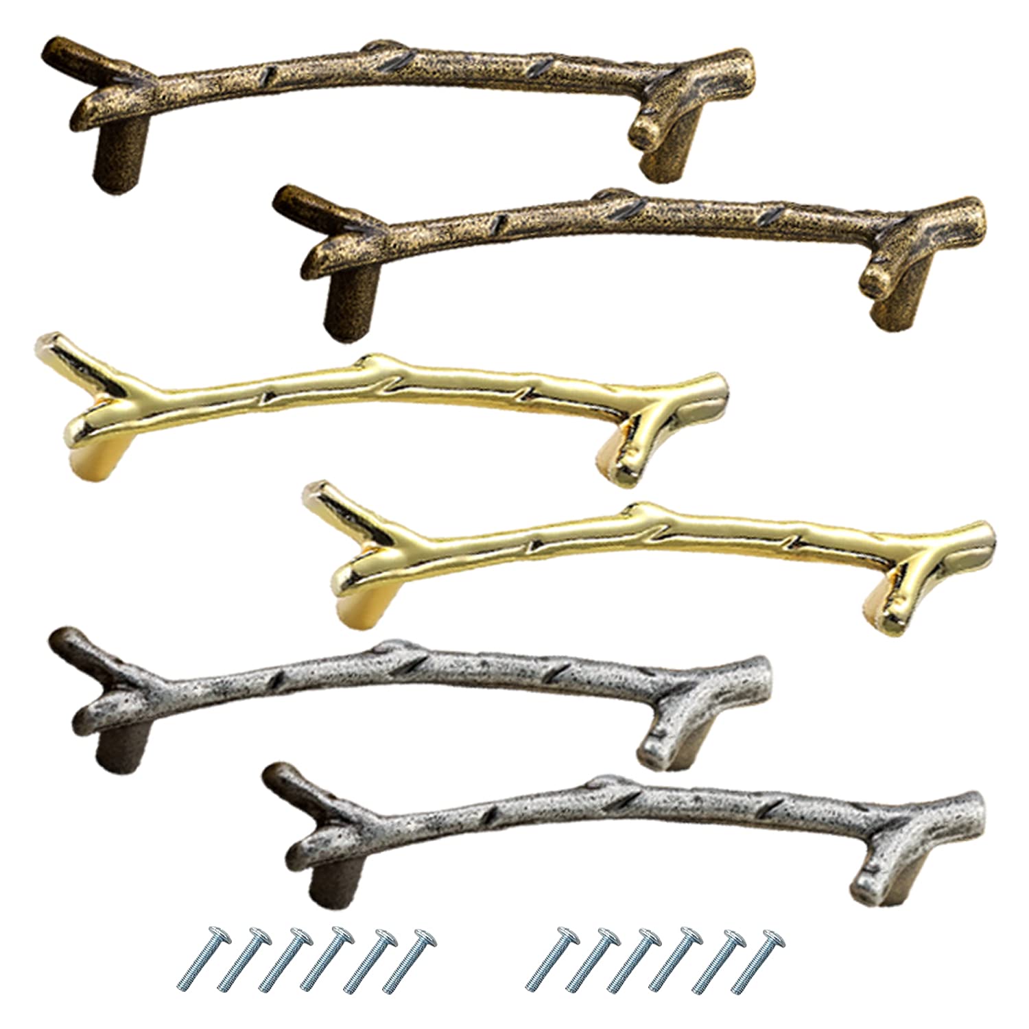 6pcs Tray Handles for Resin Mold Tray Accessories,2-Hole Metal Handles for Silicone Epoxy Casting, Branches Handles with Screw for Faux Agate,Serving Board,Wine Cabinet,Locker