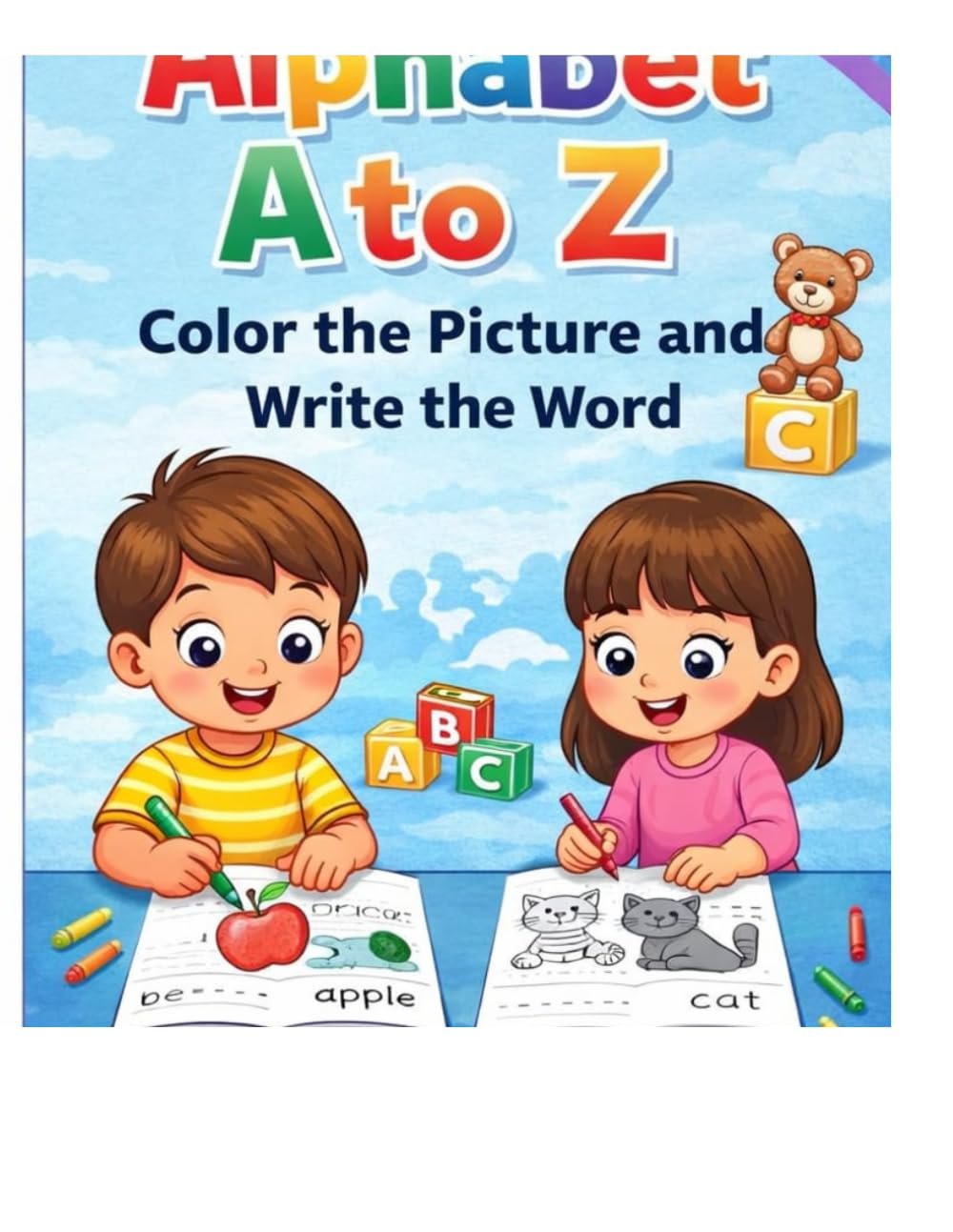 Alphabet a to z: Colour the picture and write the word