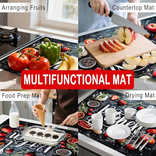 Image of Nuxovilar Stove Top Cover for Electric Stove, 20x28 Inch Polyester Glass Cooktop Protector with Chalkboard Style Strawberry Kitchen Utensil Design,for Kitchen Decor