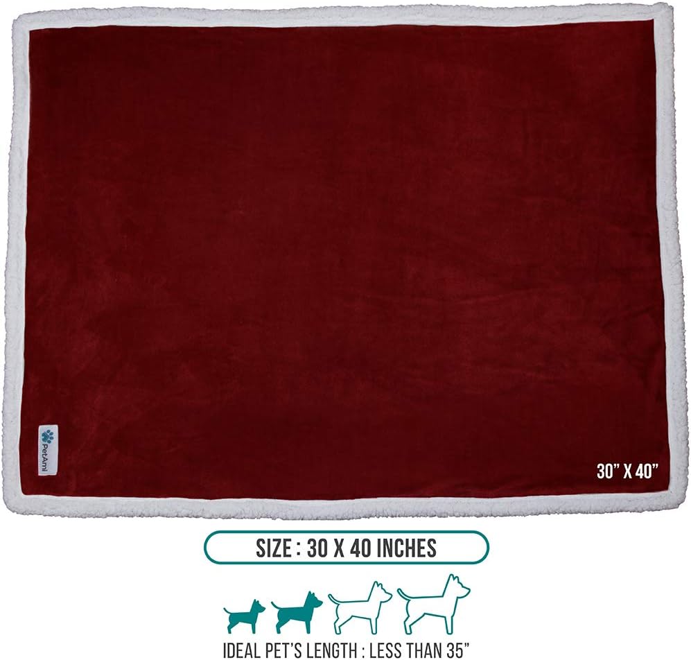 PetAmi Puppy Dog Blanket | Pet Blanket Small Dog Indoor Cat Kitten | Fleece Sherpa Throw Doggy Blanket Crate Couch Sofa Bed | Soft Plush Fuzzy Fluffy Lightweight Washable Warm Cover, 29x40 Wine Red : Pet Supplies