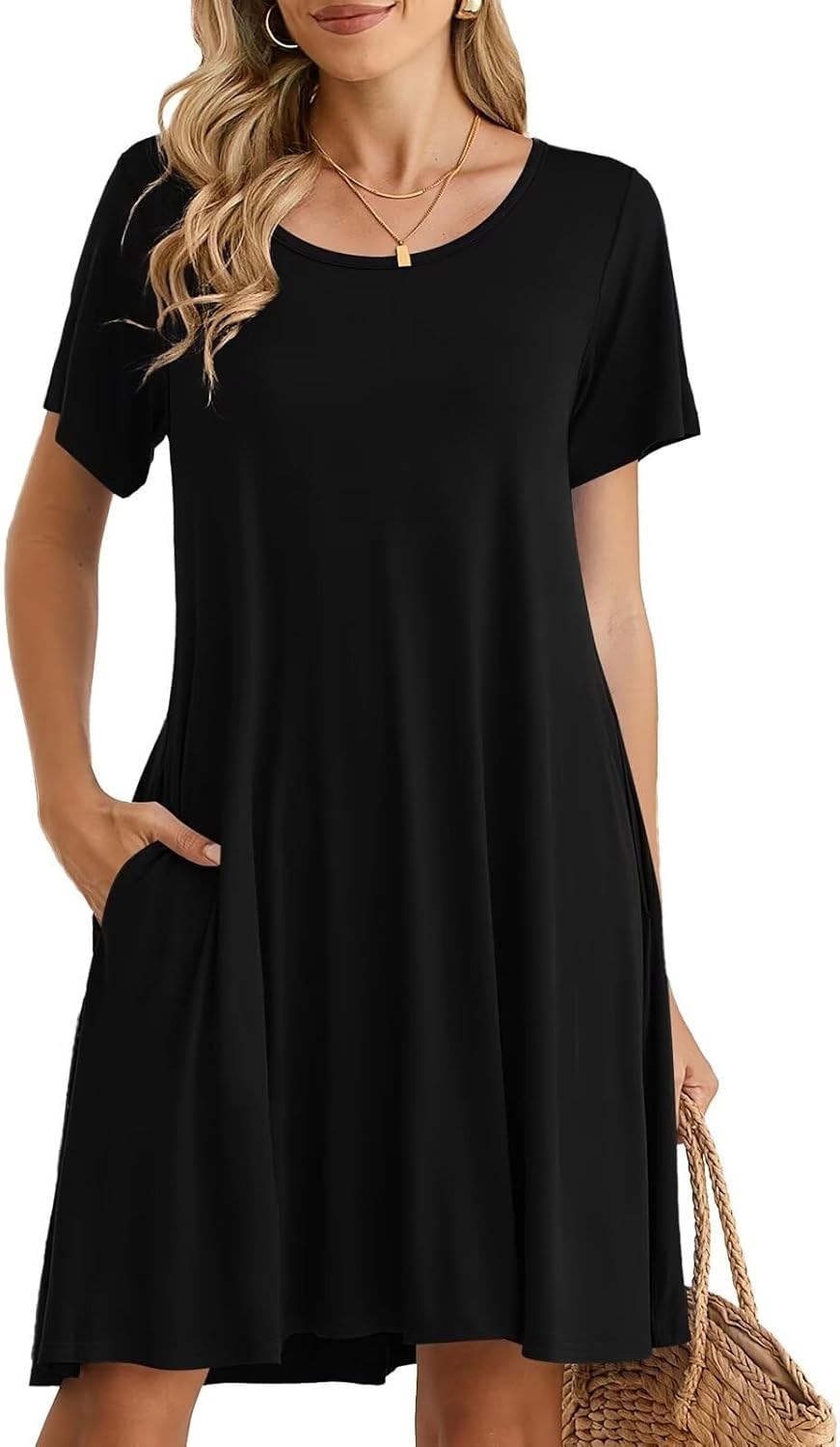 BELAROI Womens Summer Casual T Shirt Dress Loose Swing Tunic Dress Short Sleeve Sundress with Pockets