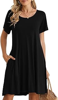Womens Summer Casual T Shirt Dress Loose Swing Tunic Dress Short Sleeve ...