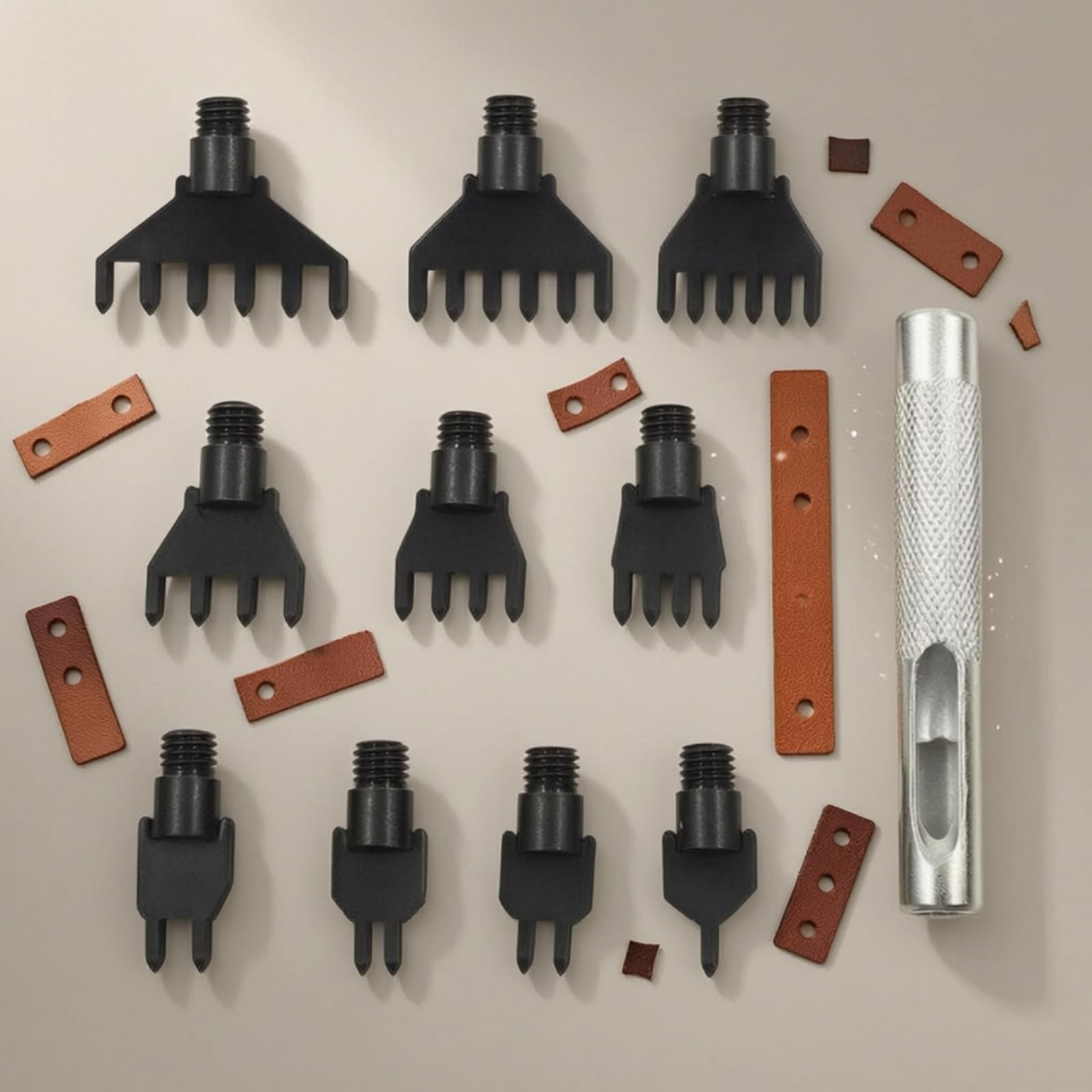 LeeQinersw Juego de Perforadora de Cuero Intercambiable Herramienta de Punzonado Manual con Cabezas de Diferentes y Mango Adecuada para Marroquinería de Patrones Reparación Aficiones