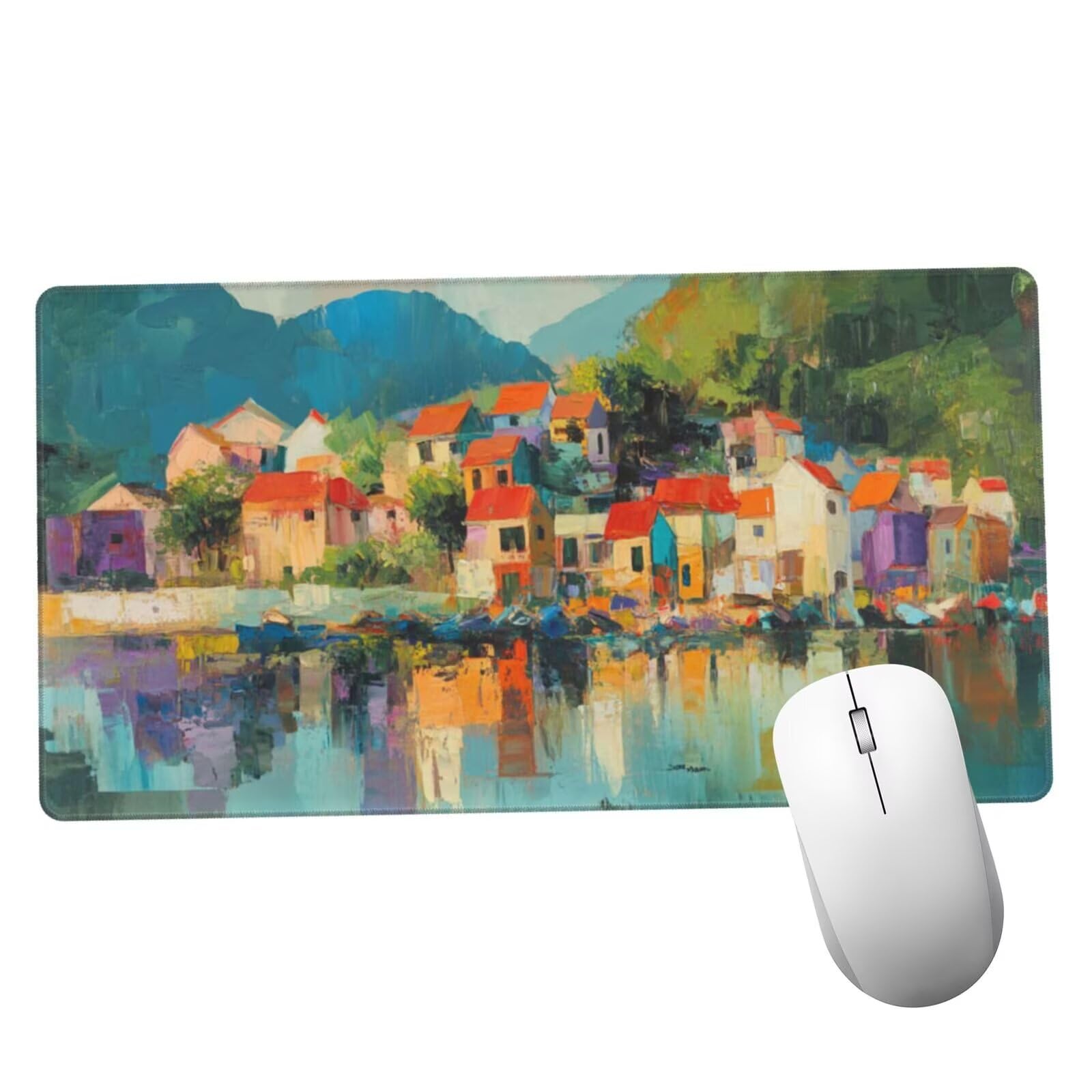 Zielona podkładka pod mysz XXL krajobraz mata na biurko 1600 x 800 x 3 mm zmywalna podkładka do gier na laptopa, z antypoślizgową gumową podstawą do gier, PC, pracowników biurowych Y1329
