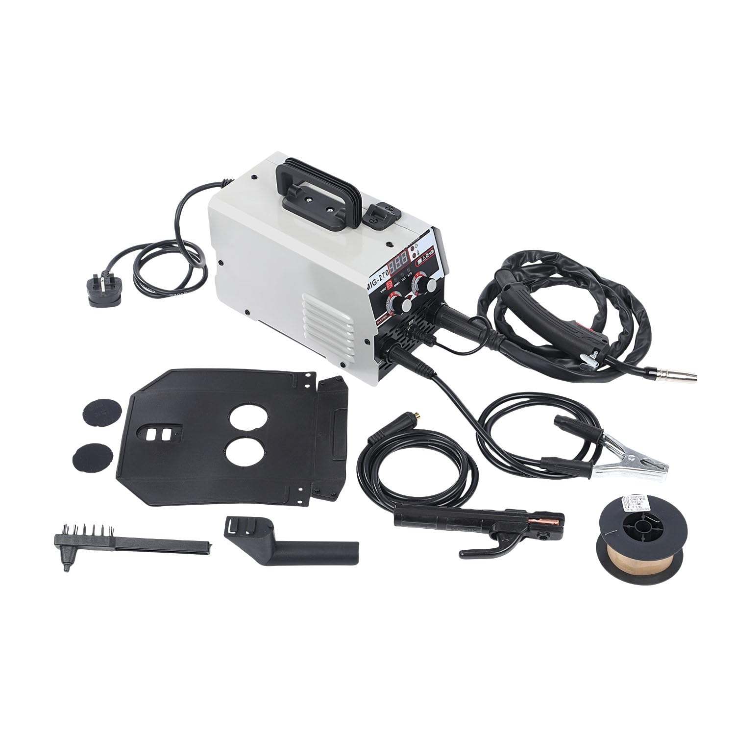 Spawarka MIG/MMA/TIG 3 w 1, 220 V, 270 A, IGBT inwerterowa spawarka spawalnicza bez gazu ze wskaźnikiem LED, do zastosowania pręt spawalniczy 1,6-3,2 mm, prędkość drutu 2,2-12 m/min, IP21S przenośna