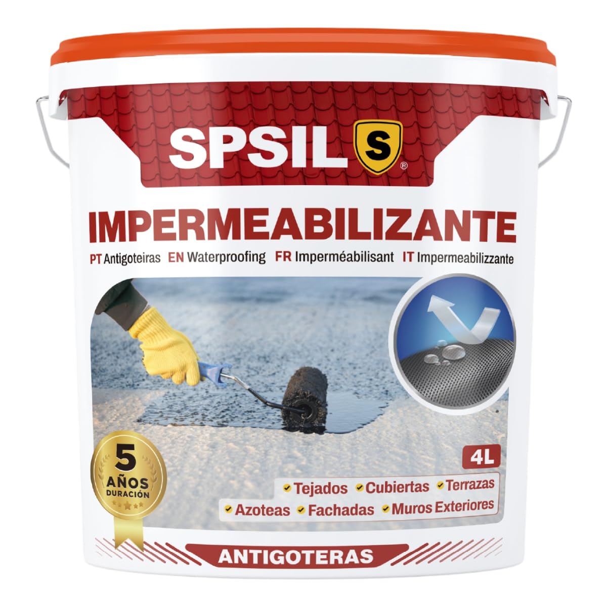 SPSIL Pintura Impermeabilizante Blanca 750 ml-Sellador Antihumedad y Antifiltraciones para Tejados, Terrazas, Cubiertas y Fachadas – Secado Rápido 1-2 h-Protección Exterior Duradera hasta 5 Años — view 6