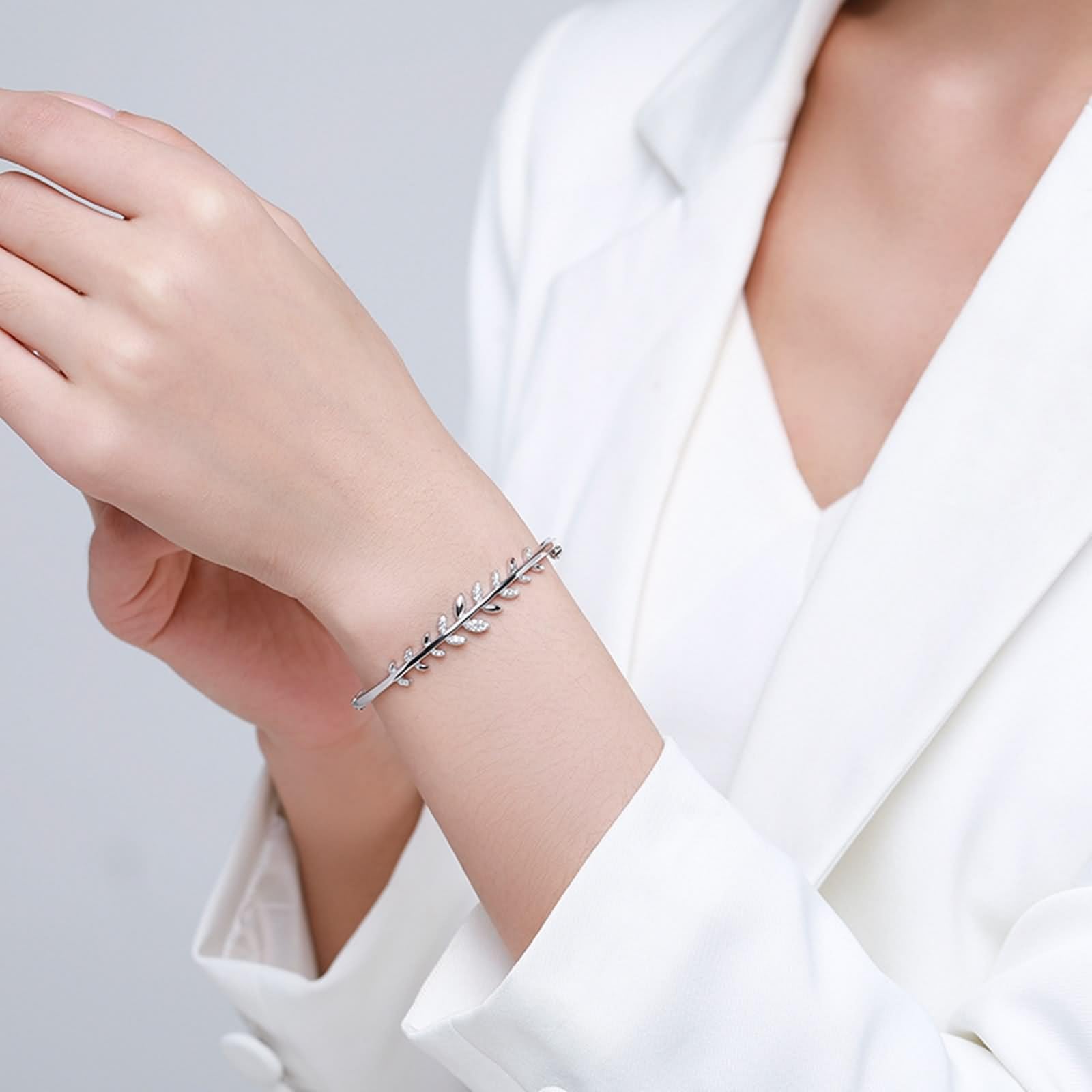 Friendship Bracelet Kit, bransoletka damska z liśćmi z okrągłym diamentem białe złoto/platyna 950