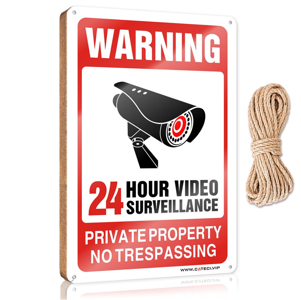 Funny Wall Decor Signs 24 Hour Video Surveillance Sign Wooden(15X28CM)