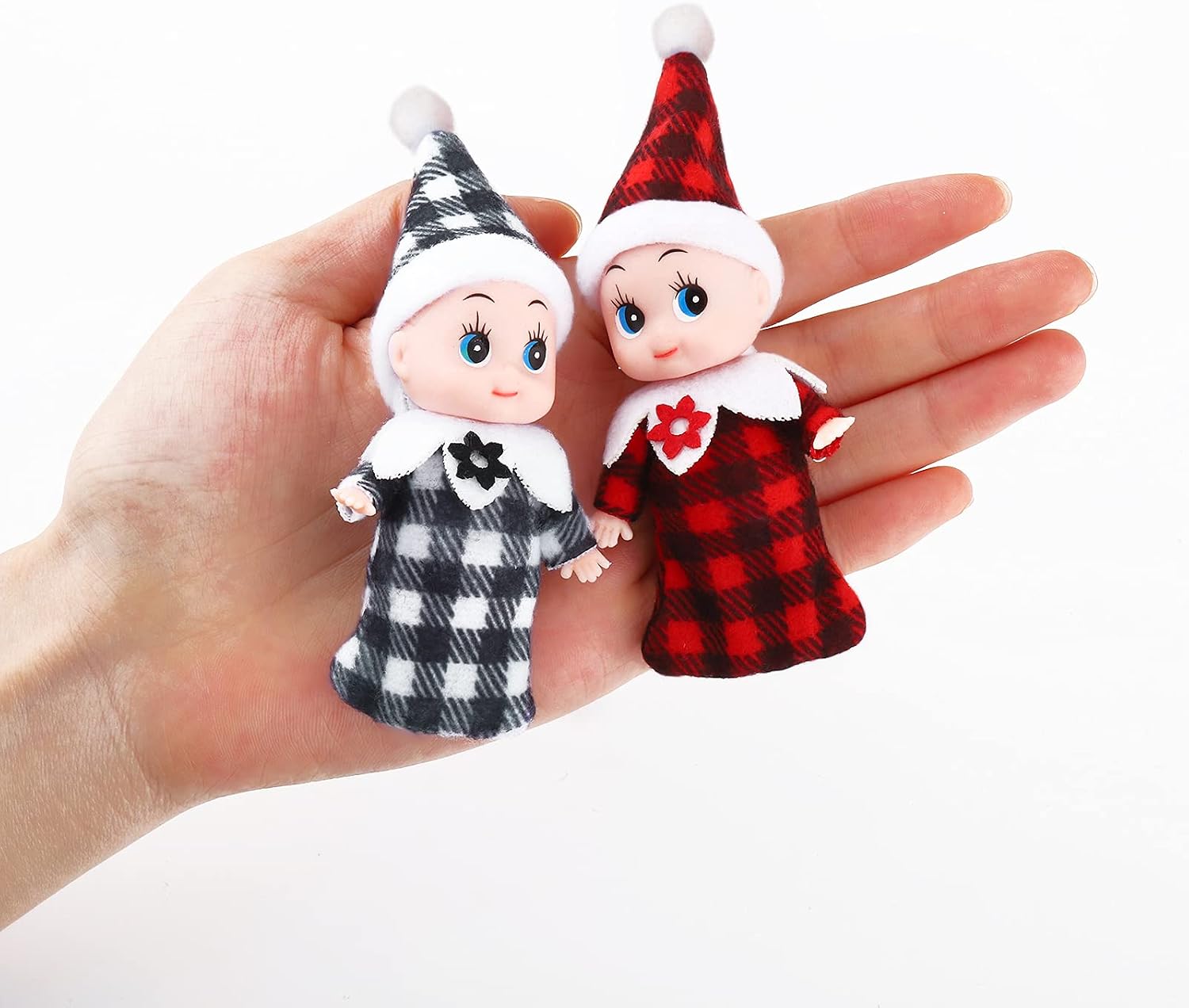 RUODON 4 Pack Elf Twins Christmas Elf Doll Shelf Doll Elf Tiny Elf Boy Baby Girl for Christmas New Year Decoration Gift and Advent Calendars Xmas Stocking Stuffers (Plaid Red Black, Plaid Black White)
