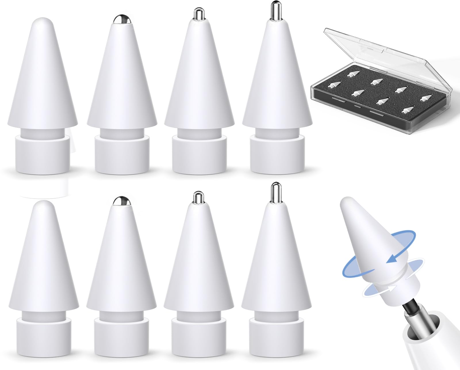 Inesore (8 Pack) Pencil Tips for Apple Pencil 2nd Generation and Apple Pencil 1st Generation, Upgraded Apple Pencil Tips Compatible with Apple Pencil 2 Gen iPad Pro Pencil Pencil Nib