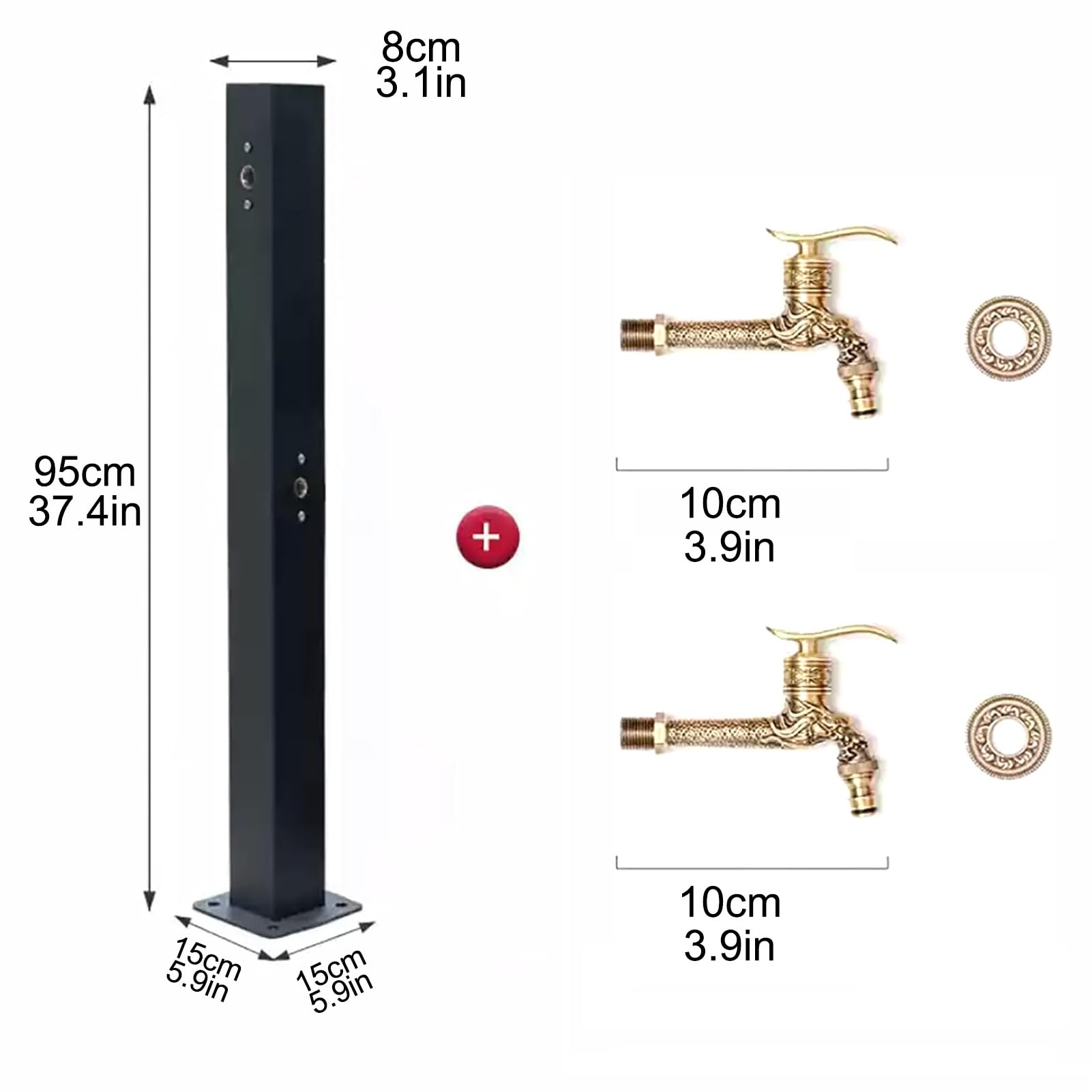 Colonne d'eau de Jardin carrée Verticale, Colonne d'eau antigel extérieure avec 2 robinets, Distributeur d'eau, 2 Options d'entrée d'eau pour l'irrigation
