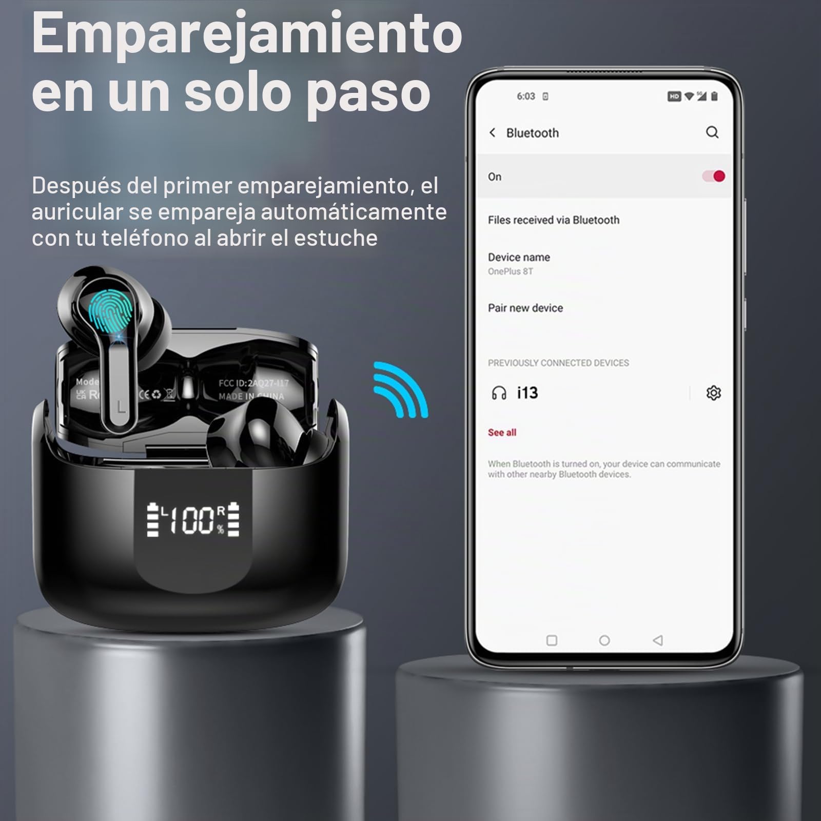 Auriculares Inalámbricos Bluetooth, 2026 Cascos Inalambricos Bluetooth 5.4 HiFi Estéreo con 4 ENC Mics, Auriculare Bluetooth con Reducción de Ruido, 48H Earbuds IP7 Impermeable, USB-C, Pantalla LED