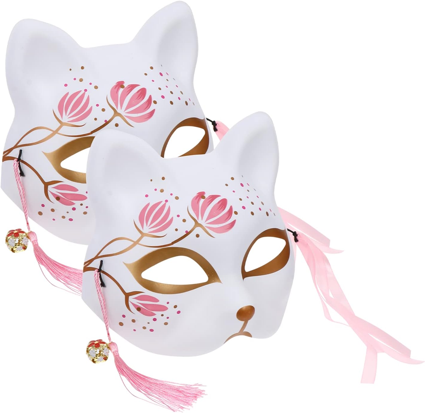 2Pcs Fox Mask, Animal Half Face PU Japanese Kimono Kabuki Fox for Halloween Cosplay Masquerade Christams Party Assecories