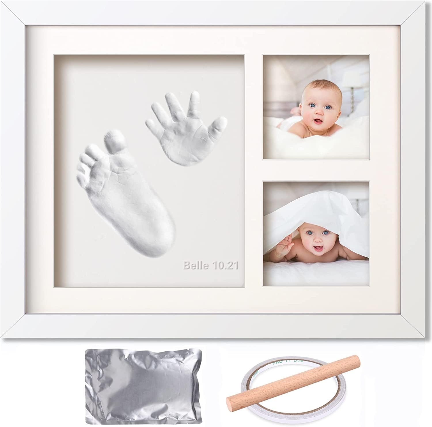 Baby Hand and Footprint Kit, Personalised Baby Gift for Newborn Girls and Boys, Keepsake Baby Shower Gifts for New Parents, Infant Milestone Photo Frame Registry and Nursery Decor