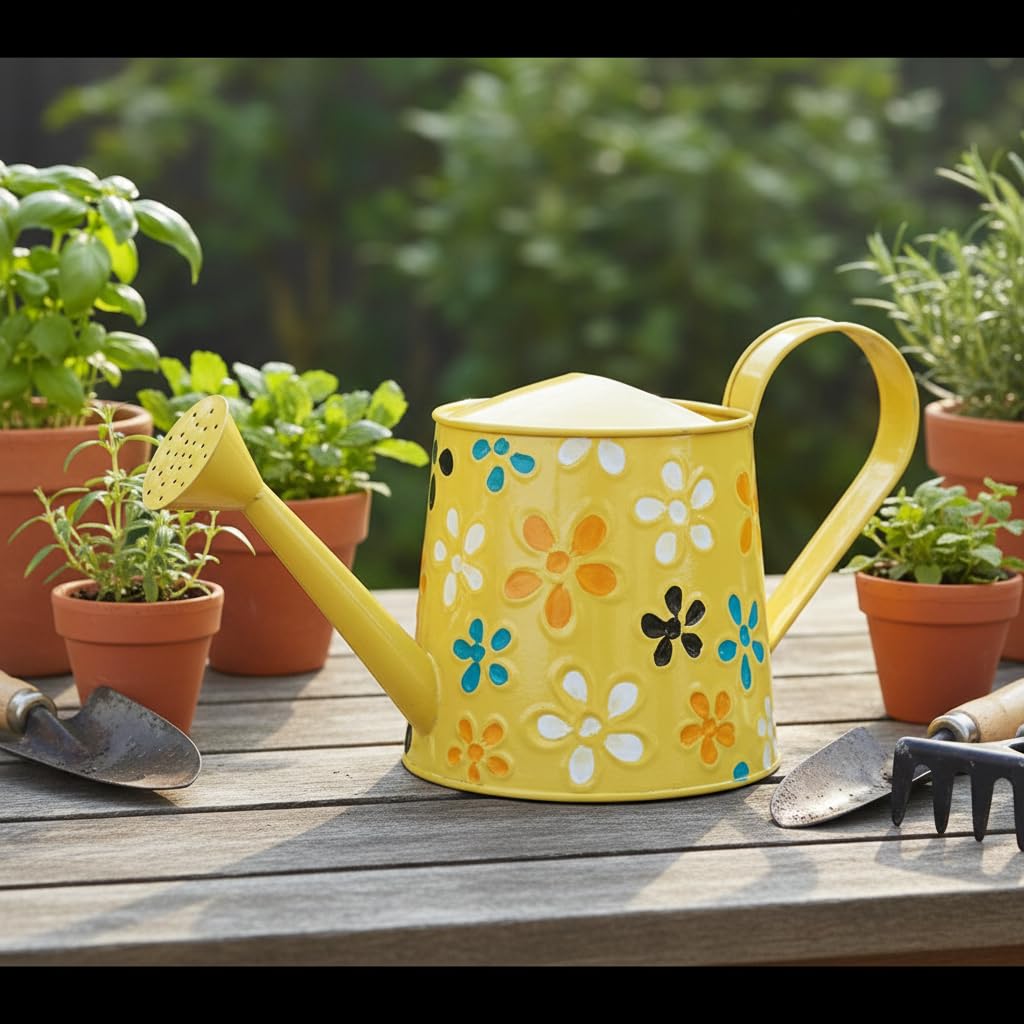 SHC 3 Litre Metal Watering Can for Indoor & Outdoor Plants | Decorative Garden Watering Pot with Long Spout | Rust Resistant Floral Watering Can for Home Garden, Balcony, Terrace & Nursery (Yellow)-picture-25