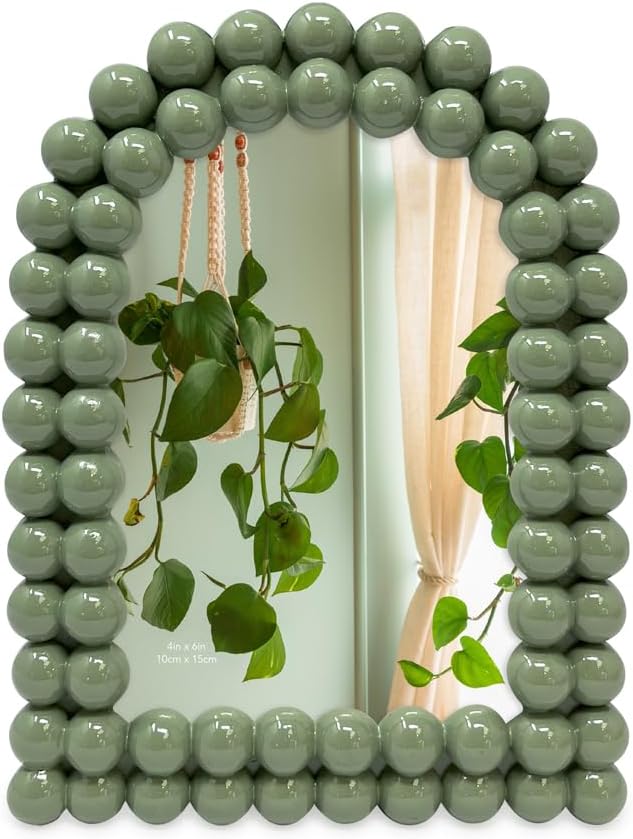 Isaac Jacobs 4x6 Glossy Rosemary Green Double Bauble Arch Photo Frame with Black Fabric Easel, Tabletop, Wall-Mountable, Shelf and Desk, Decorative Art Design, Home Décor (4x6, Glossy Rosemary Green)