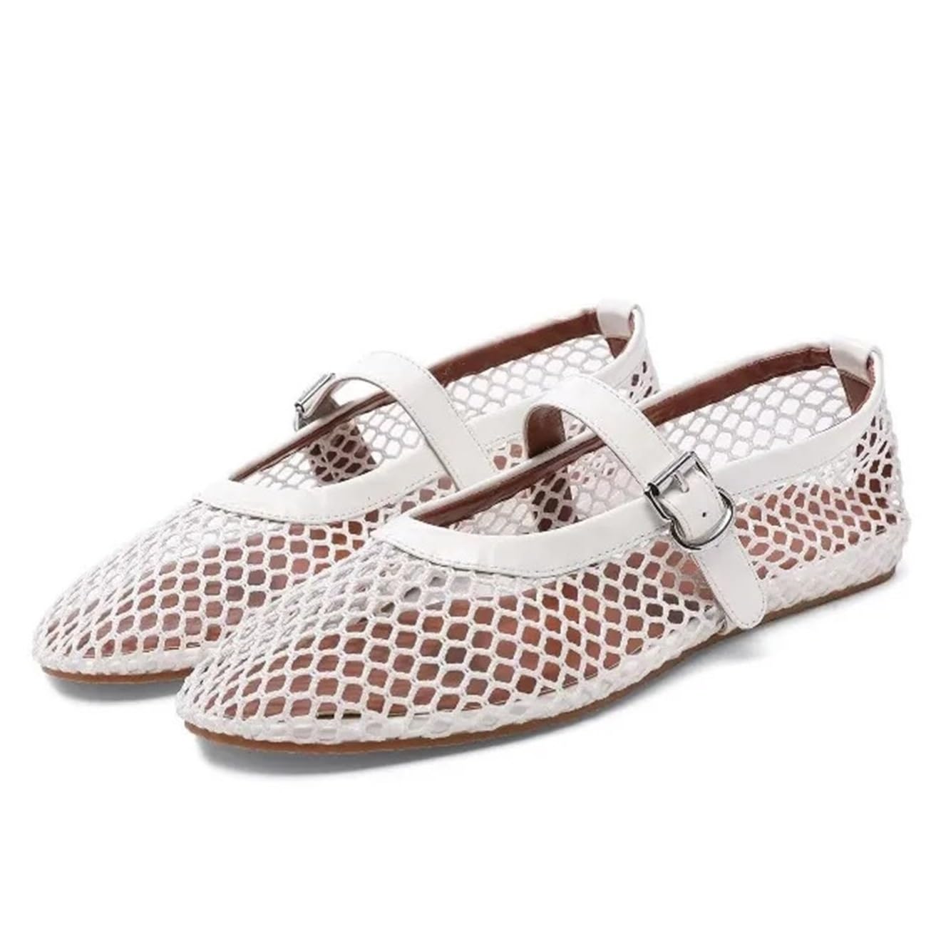 Damen Sandalen Mesh Ballerinas for Schnallenriemen Bequeme Casual Office Fishnet Ballerina Flache Schuhe Für Damen
