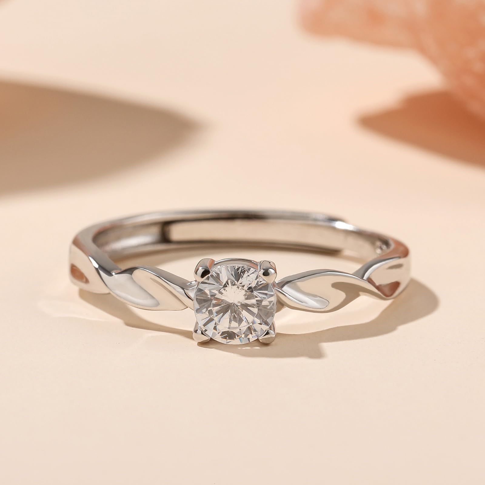 Jeulia Rose Herzförmiges Muster, verstellbar, Sterlingsilber, einzigartiger Zirkonia-Verlobungsring, Ehering für Paare, ihr Braut-Verlobungsschmuck, Geschenk