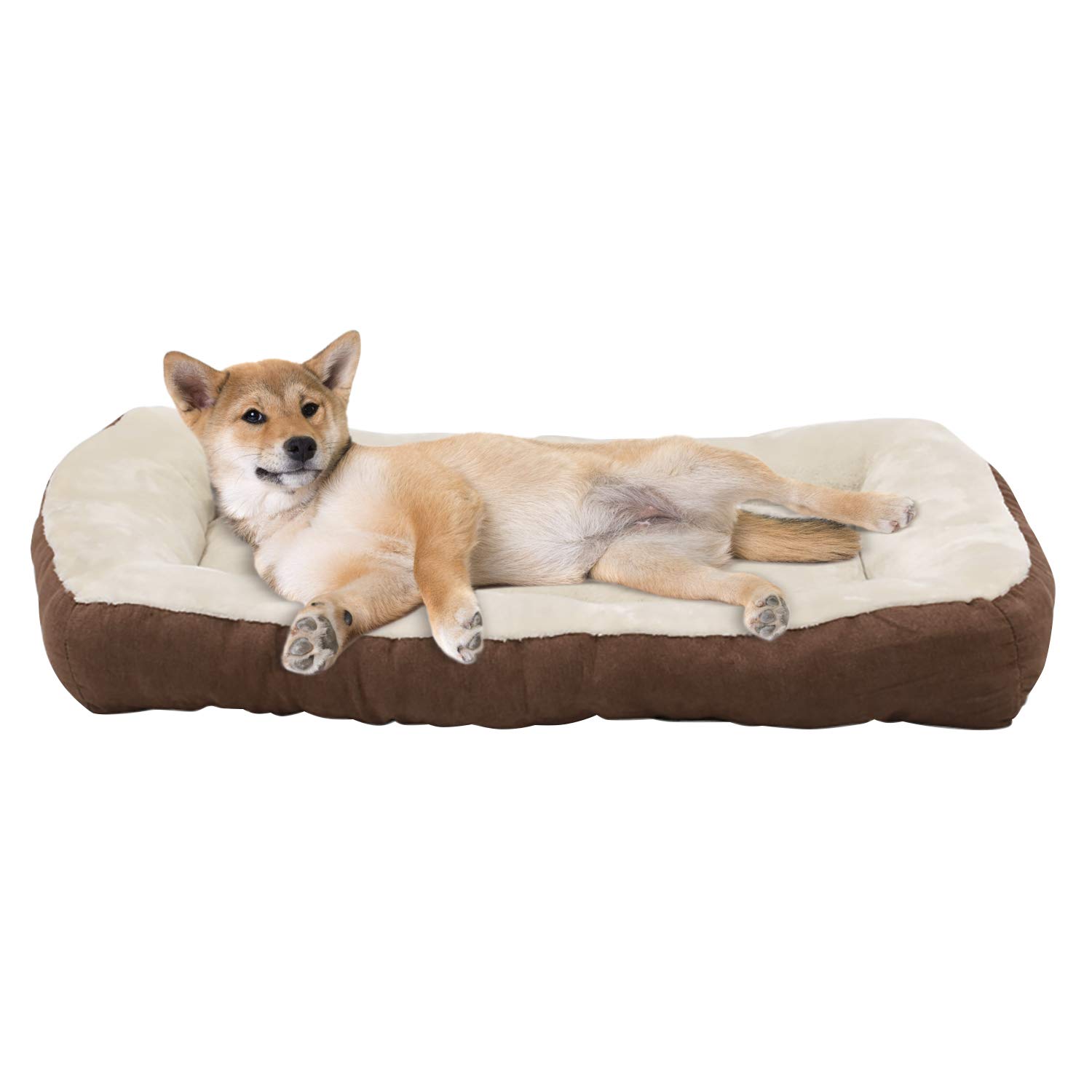Happycare Textiles Rectangle Brown low bumper pet bed, 40 x 30 inches, plush and non-slip buttom