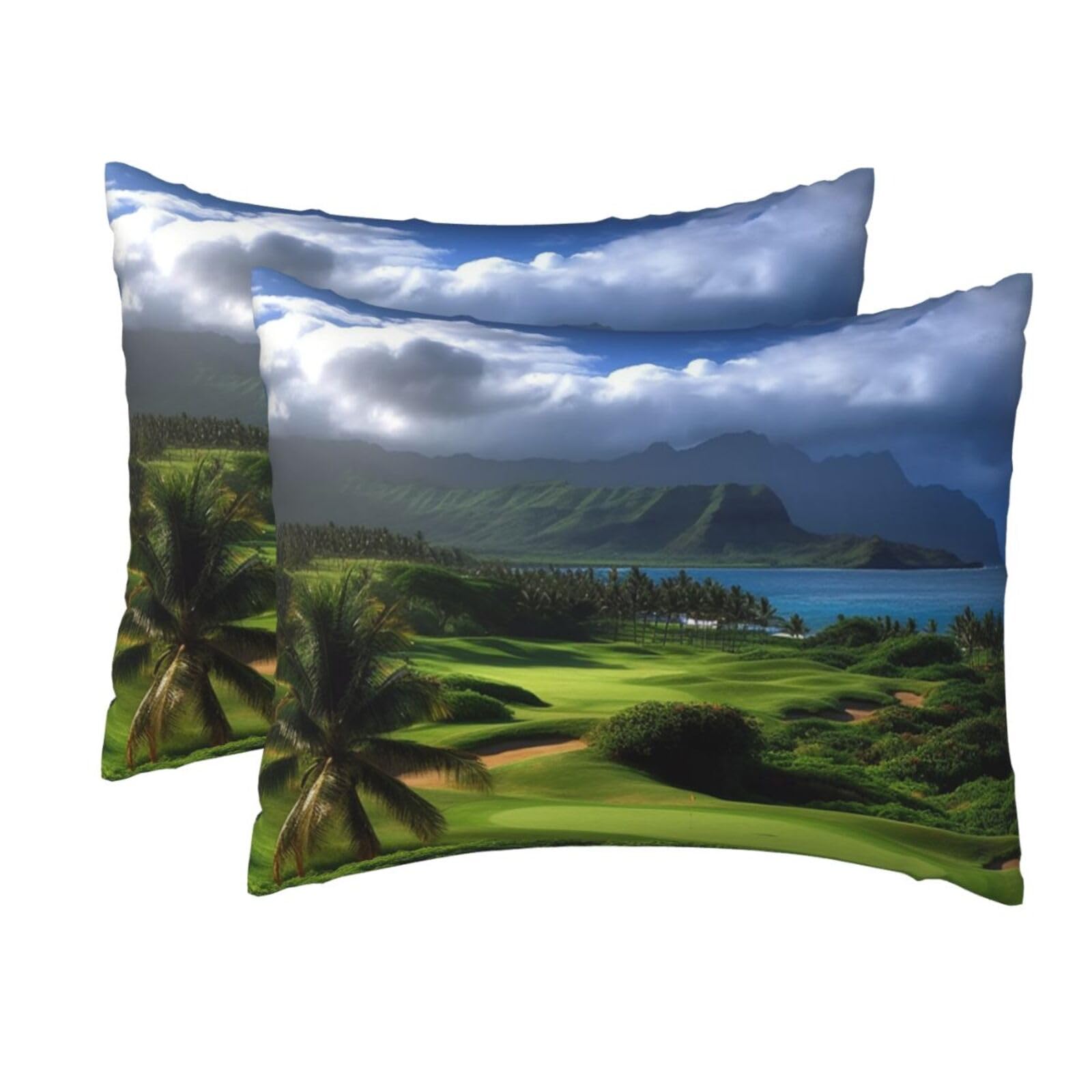 2 Pack Standard Size Pillow Cases for Hair and Skin Soft Breathable Pillow Case Covers with Hidden Zipper Scenic Hawaii Golf Tropical Pillowcase 20x26 Inches Pillow Cover for Sleeping Gift