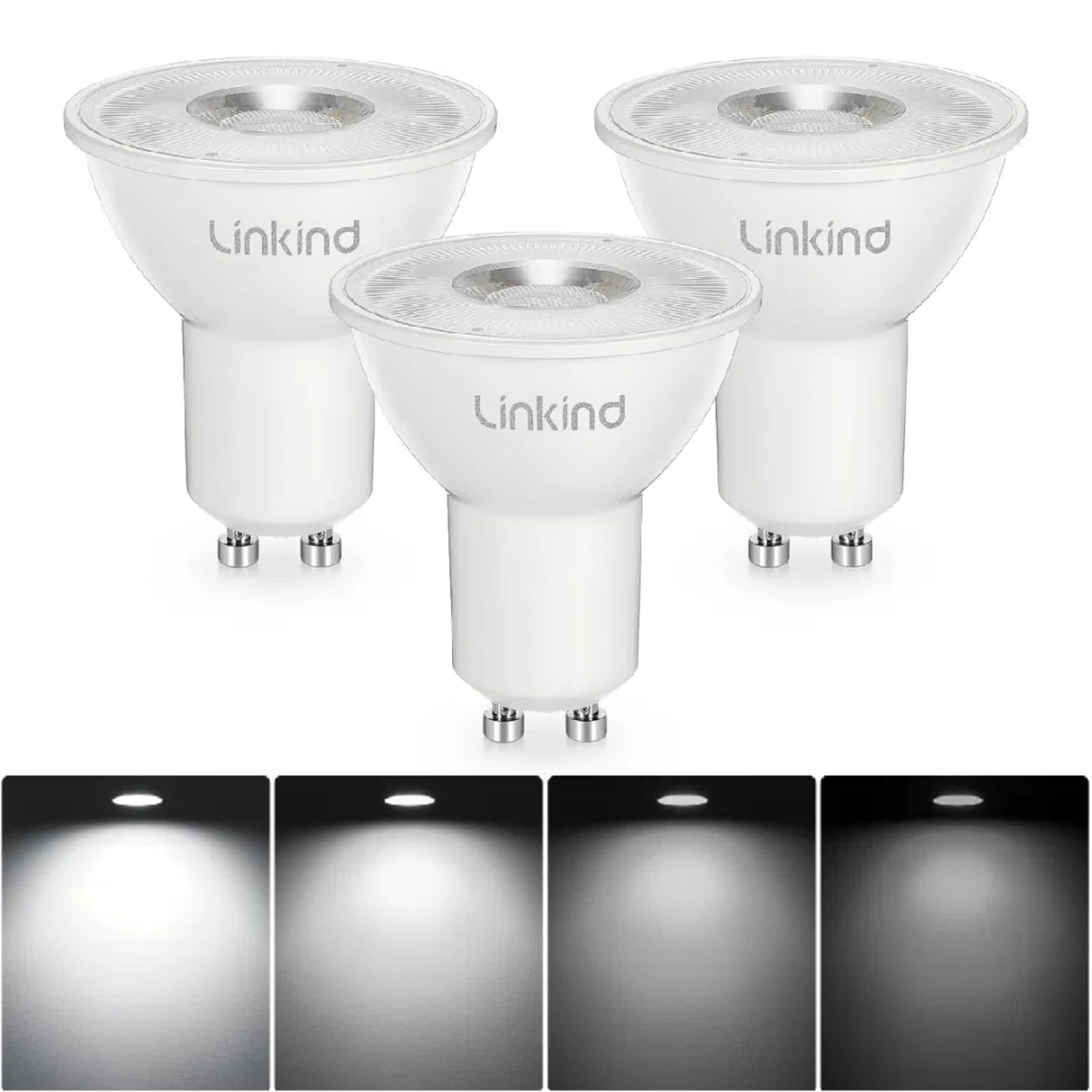 Linkind GU10 LED Bulbs Dimmable, Daylight 5000K, 5.7W(Equivalent 75W), Dimmable GU10 LED Bulbs, 660LM, 110° Beam Angle,50MM, CRI 80+, Energy Saving Light Bulbs for Ceiling Kitchen,Pack of 3