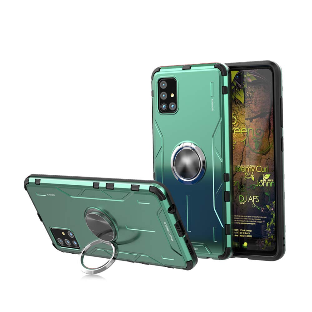 Jonwelsy Case for Samsung Galaxy A71, Shockproof Soft Silicone + Aluminum Alloy Armor Cover with 360 Degree Rotation Ring Holder Kickstand Compatible Magnetic Car Mount for A71 (Green)