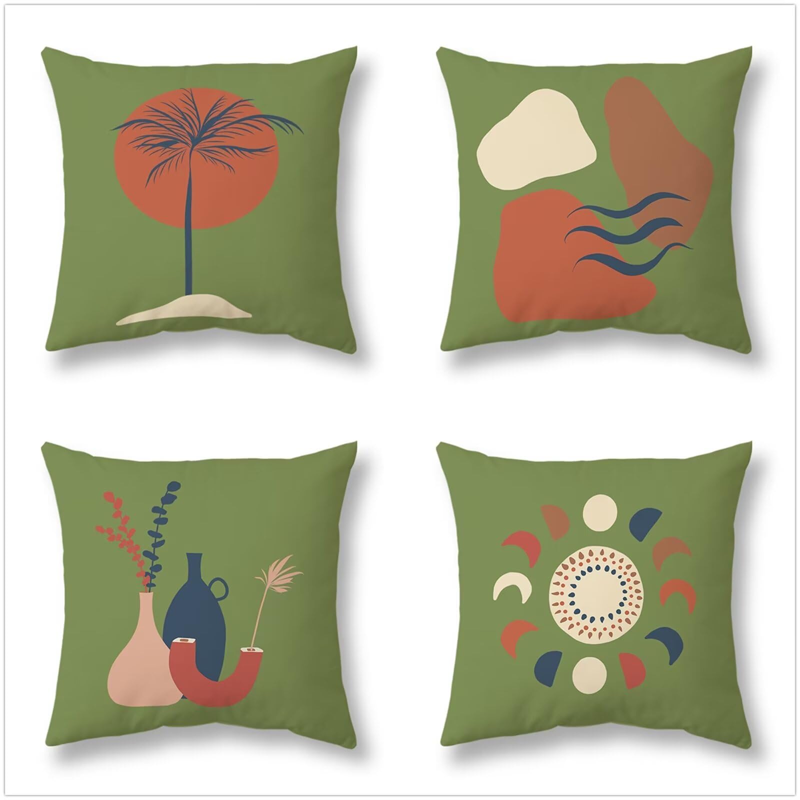 Kissenbezug Weihnachten 4er Set Quadratisch Doppelseitig Leinen Weihnachtskissenbezug 60x60cm grüne Vase Christmas Decorations,für Sofa Schlafzimmer Wohnzimmer Balkon Dekokissen P1-324