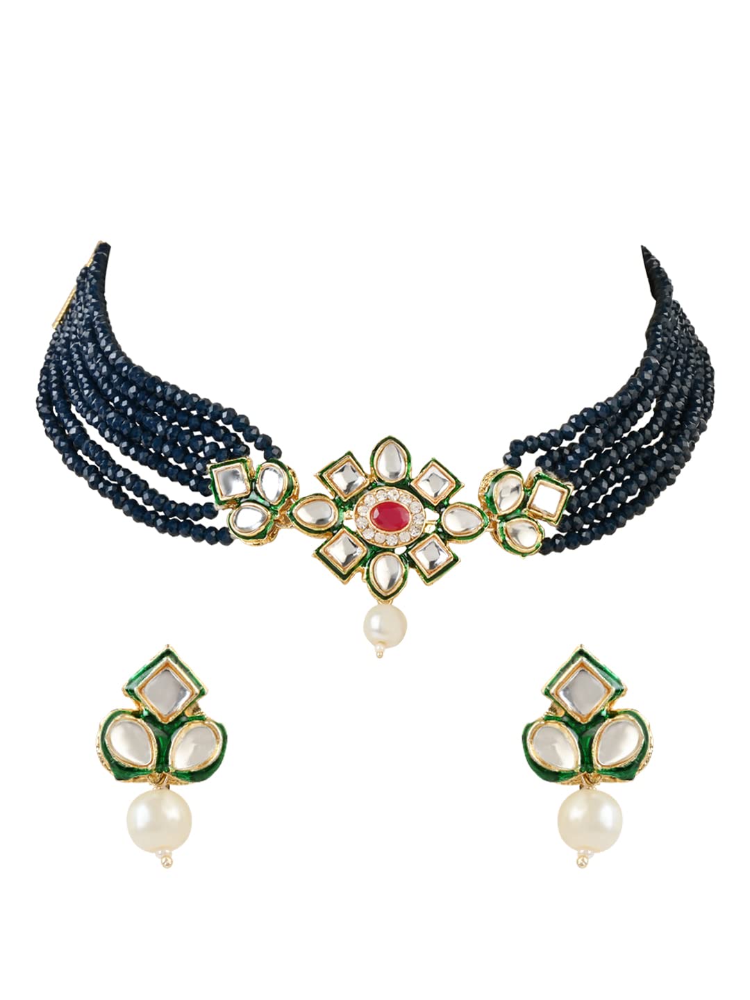 I Jewels 18k Gold Plated Traditional Choker Set Glided With Kundan & Beads For Women/Girls (K7227Bl) (B0BNVW9RXD) Amazon Price History, Amazon Price Tracker