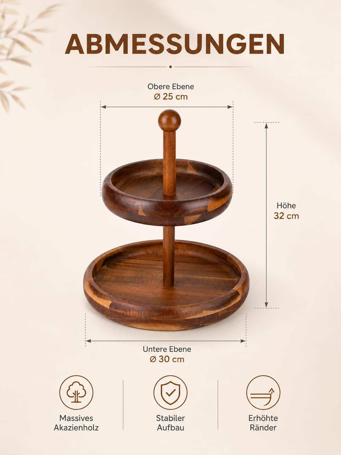 BRICARD Holz-Etagere 2-stöckig aus Akazienholz – Servierständer, Ø 25/30 cm
