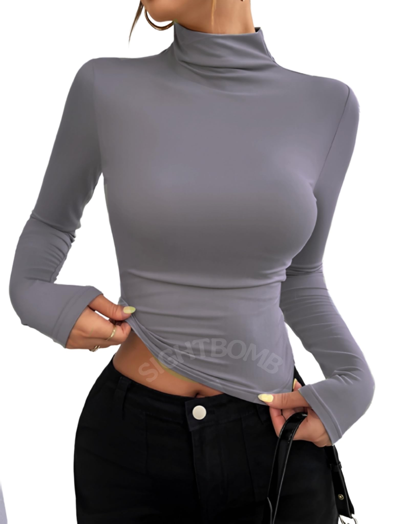 sightbomb Ultra Soft Feather Touch Micro Fiber Turtle Neck Cuddle TEE Fullsleeve Tops for Women-picture-18
