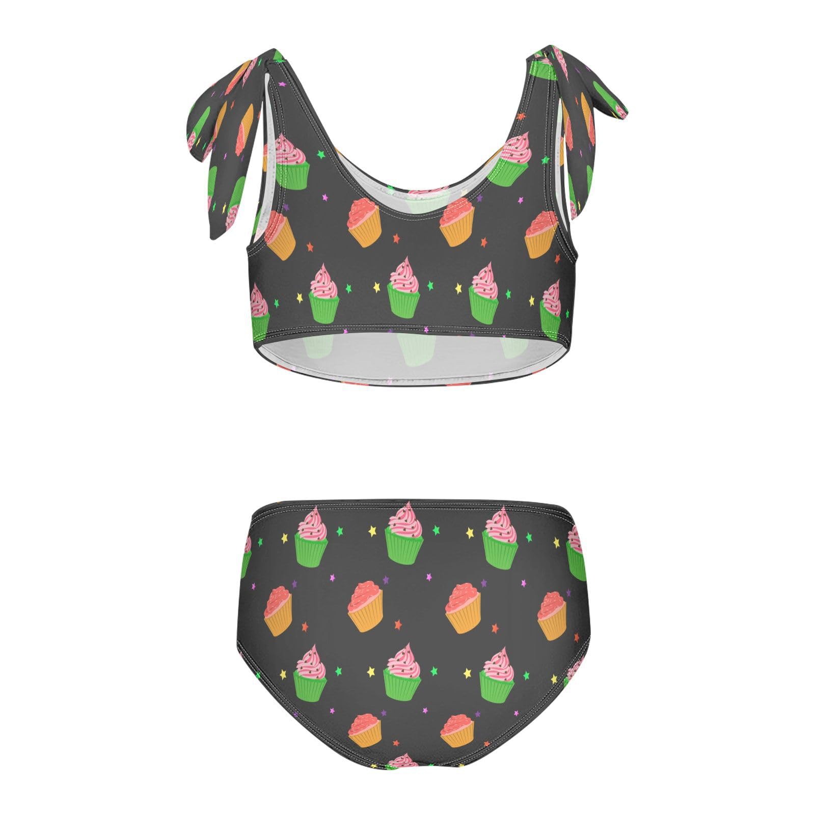 Dussdil Orange Green Cupcakes Girls Swimsuits 2 Piece Swimwear Bikini Set Beach Bathing Suit for Summer Girl Kids 3T
