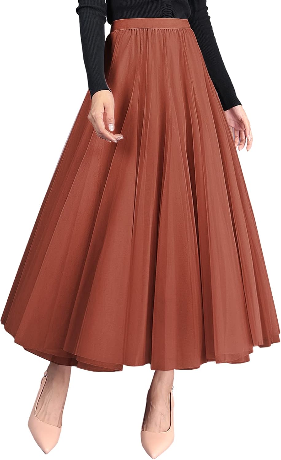 Tulle Skirts for Women Pleated Layered Tutu Skirt Ladies Elegant Flowy Long Skirts Bridesmaid Wedding Midi Skirt