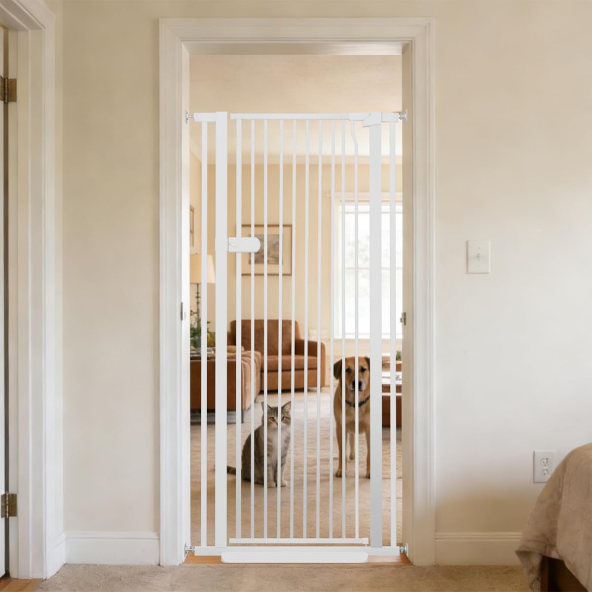 Lumizone Extra Tall Cat Gate 61.02" High Pressure Mounted Extra Wide 2025 New (17 Sizes) 1.37" Gap No Drilling Auto-Close One-Handed Operation Tall
