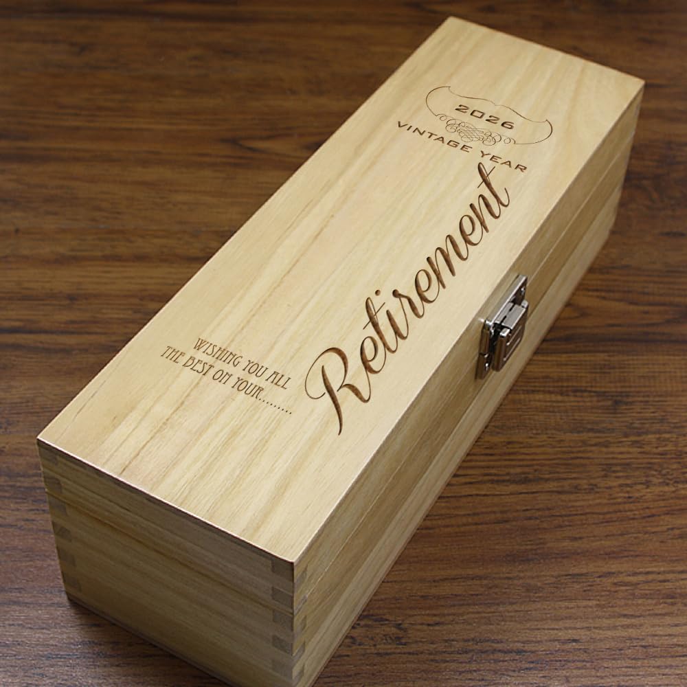 Personalised Retirement Gift 2026 Wooden Champagne Wine Whisky Box HING18