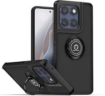 QUIETIP Case Compatible with Motorola Edge 60 Fusion & Edge 60,TPU + Hard PC Magnetic Ring Car Mount Stand Cover,Black