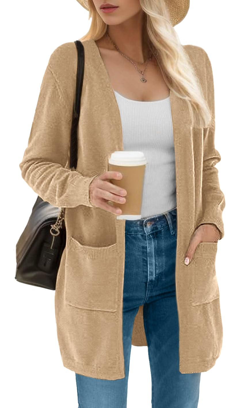 IWOLLENCE Cardigan da donna a maglia lunga da donna a maniche lunghe in morbido pile invernale con tasche
