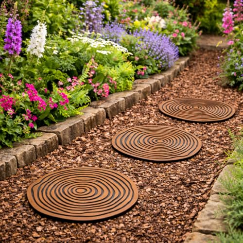 Garden Stepping Stones Set of 3 31cm Round Recycled Rubber Stepping Stones for Lawn and Grass Lightweight Tree Stump Effect Outdoor Path Stones Weatherproof