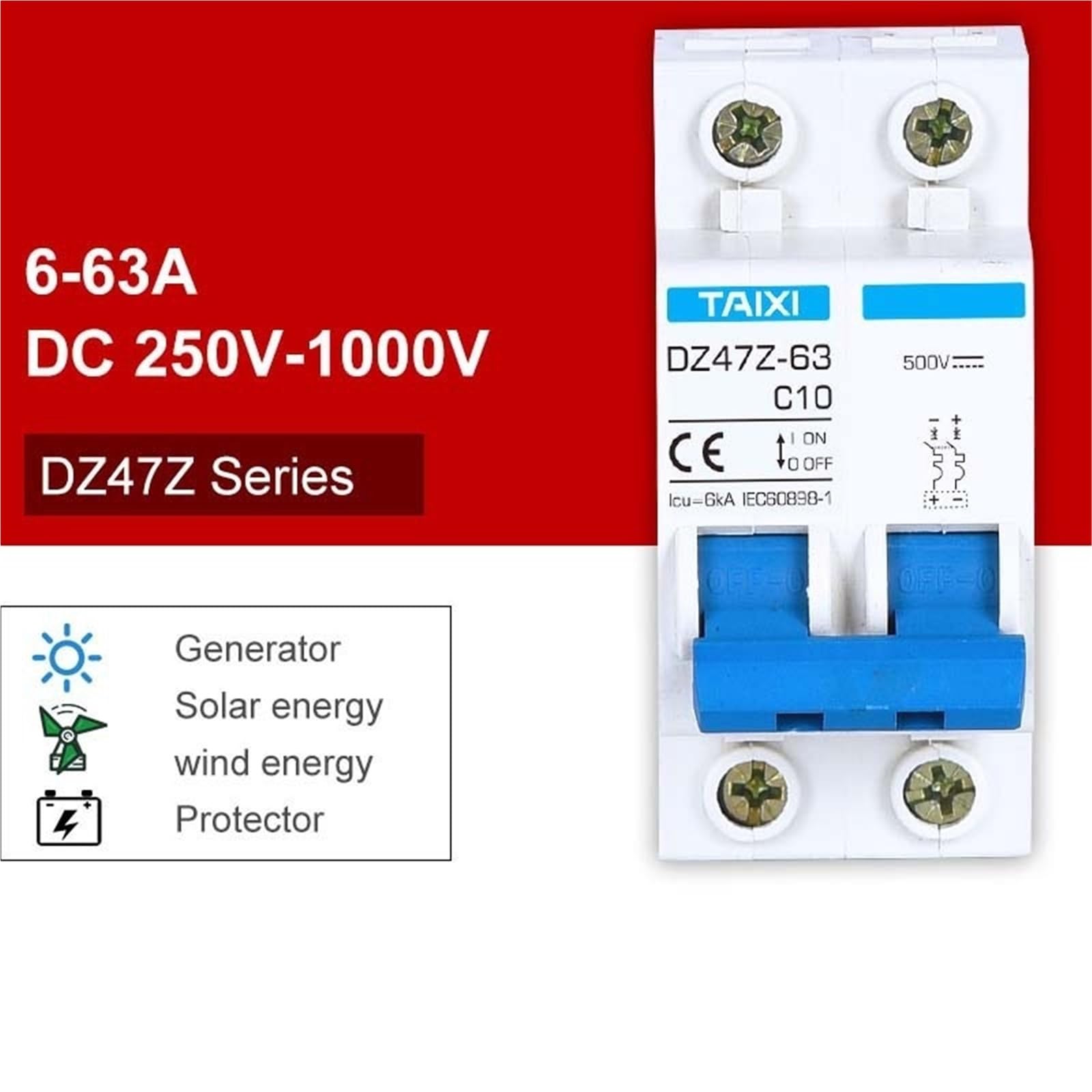 Miniaturowy wyłącznik automatyczny do solarnego systemu fotowoltaicznego 6A/10A/16A/20A/32A/40A/50A/63A (4P 100A)