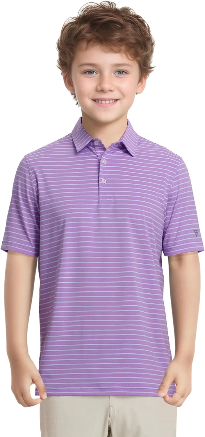 M MAELREG Boys' Polo Shirt Striped Short Sleeve Moisture Wicking Performance Stretch Active Casual Collared Kids Golf Shirt - Image 2