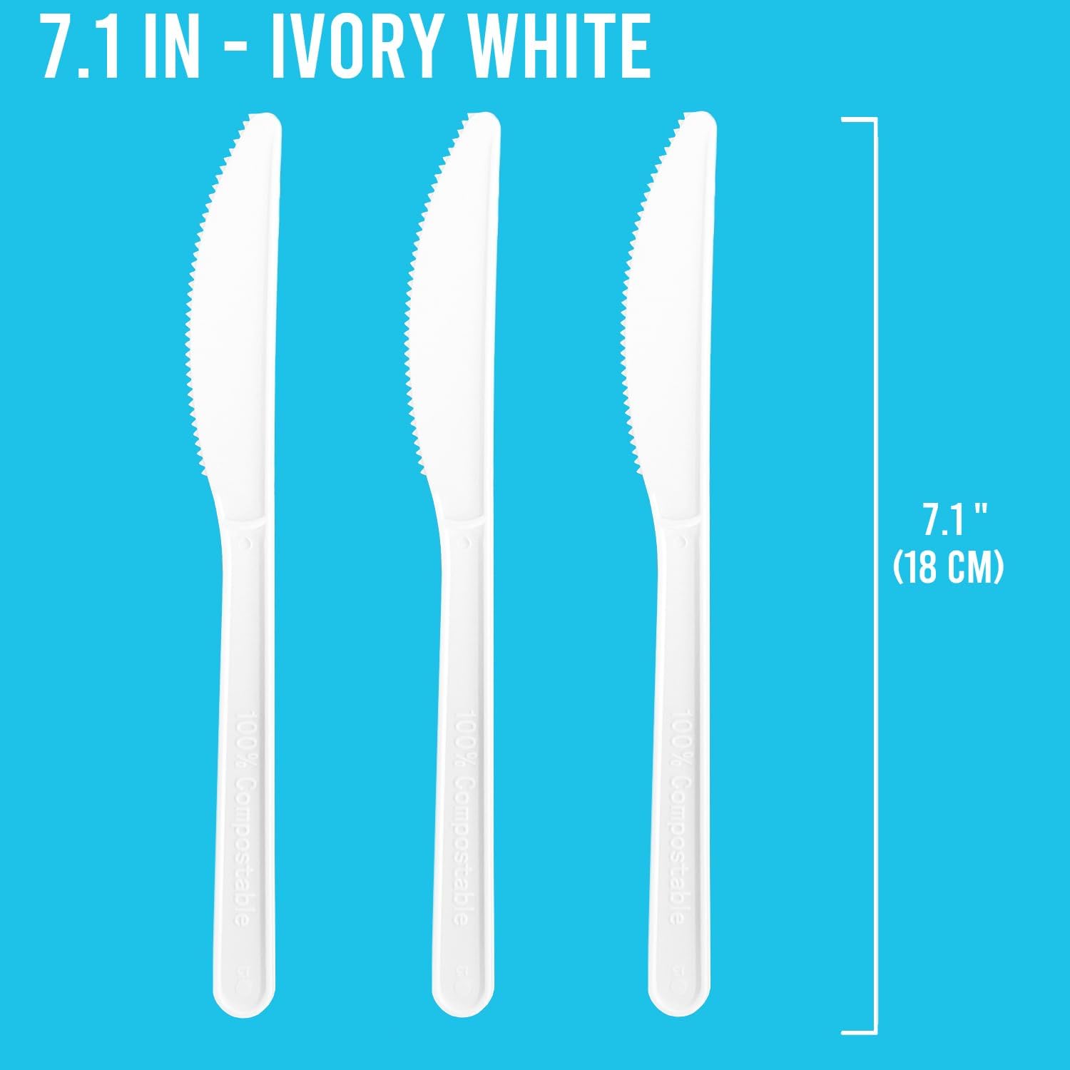 500 Count Compostable Disposable Non Plastic Knives, Large Heavy Duty Biodegradable Utensils, Eco Friendly Durable Sturdy Recyclable Knives Flatware Silverware for Party Wedding Daily Use