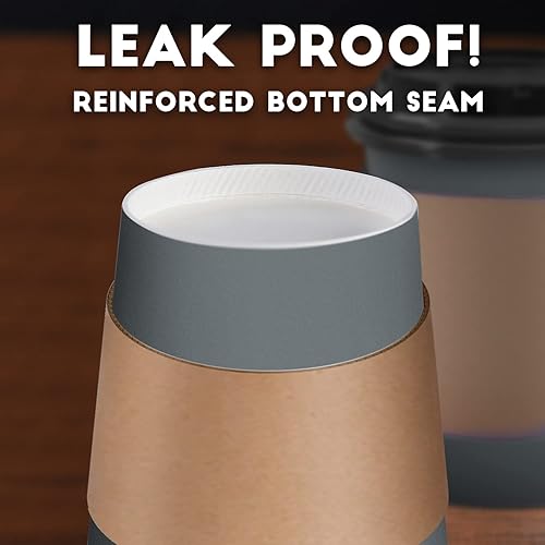 Miniatura 5 de Paquete de 100 tazas de café desechables de 12 onzas para llevar con tapas, fundas y pajitas, 100% biodegradables y compostables, tazas de café de