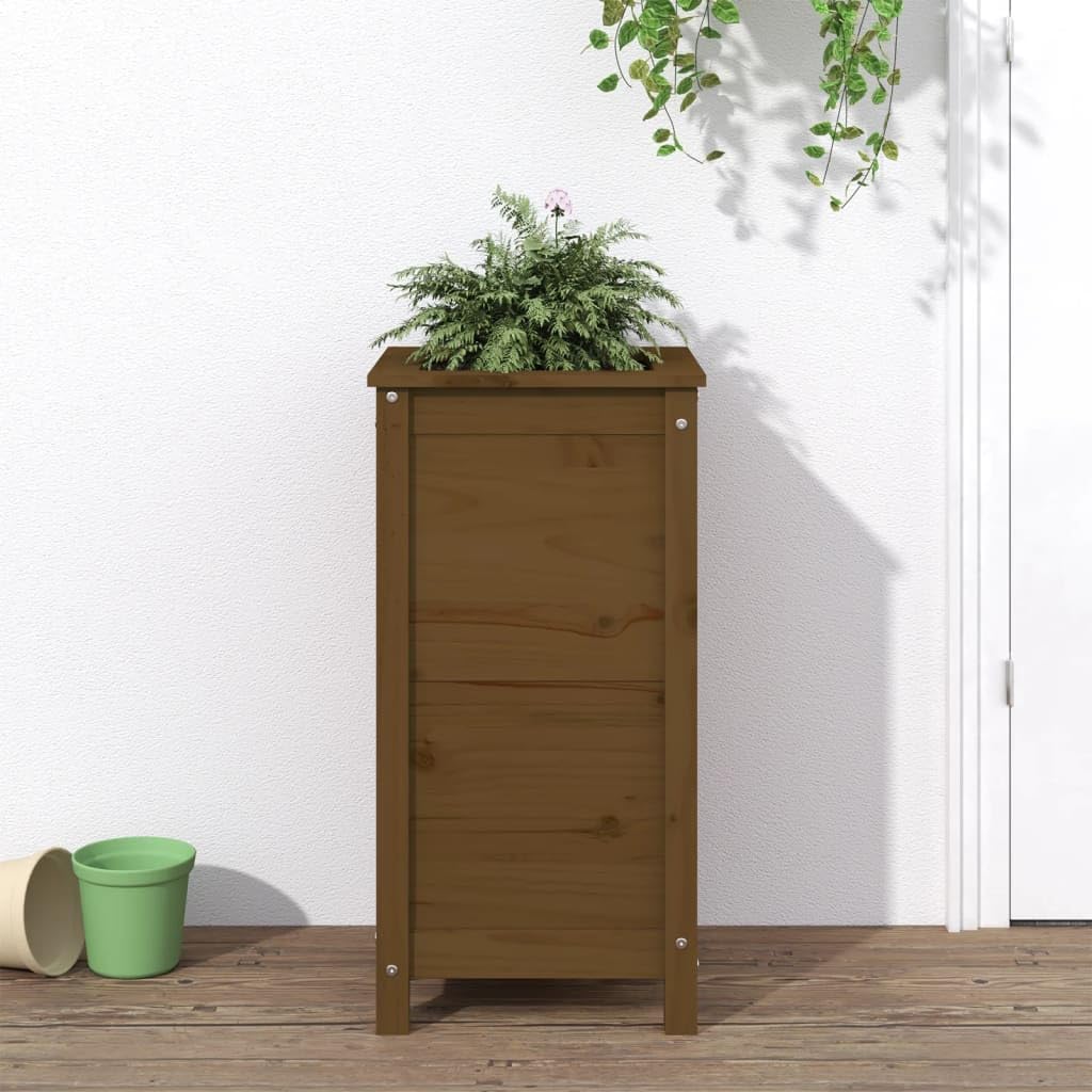 Pflanzkübel Honigbraun aus massivem Kiefernholz 40x40x78 cm, blumentopf pflanzgefäß balkonkasten für Garten, Terrasse, Balkon, mit Drainage und wasserspeicher