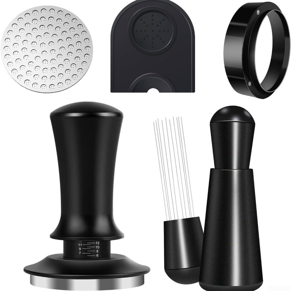 Espresso Tamper 51mm in acciaio inox Set con distributore e Puck Screen – per barista Accessori per portafiltro Macchina da caffè Distribuzione precisa della pressione