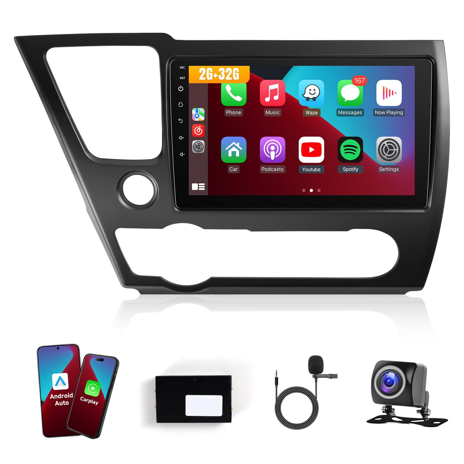 Android Car Stereo Radio for Honda Civic 2013 2014 2015 2016 2017 with Wireless Carplay Android Auto, 9 Inch IPS Touch Screen for Honda Civic, with Bluetooth FM GPS Navigation WiFi SWC MIC Canbus-picture-28