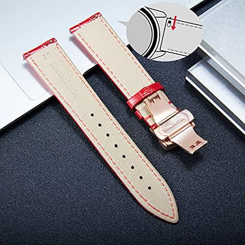BINLUN Leather Watch Strap, Quick Release Genuine Leather Replacement Watch Band with Butterfly Deployment Buckle for Men and Women, 12mm-24mm(Red-Rose Gold,17mm) - 2