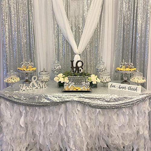 Image of Silver Sequin Backdrop Curtains-4 Panels 2FTx8FT Silver Backdrop for Valentines Day, Glitter Party Decorations Background Drapes for Wedding Birthday Anniversary Graduation Photo Booth Decor