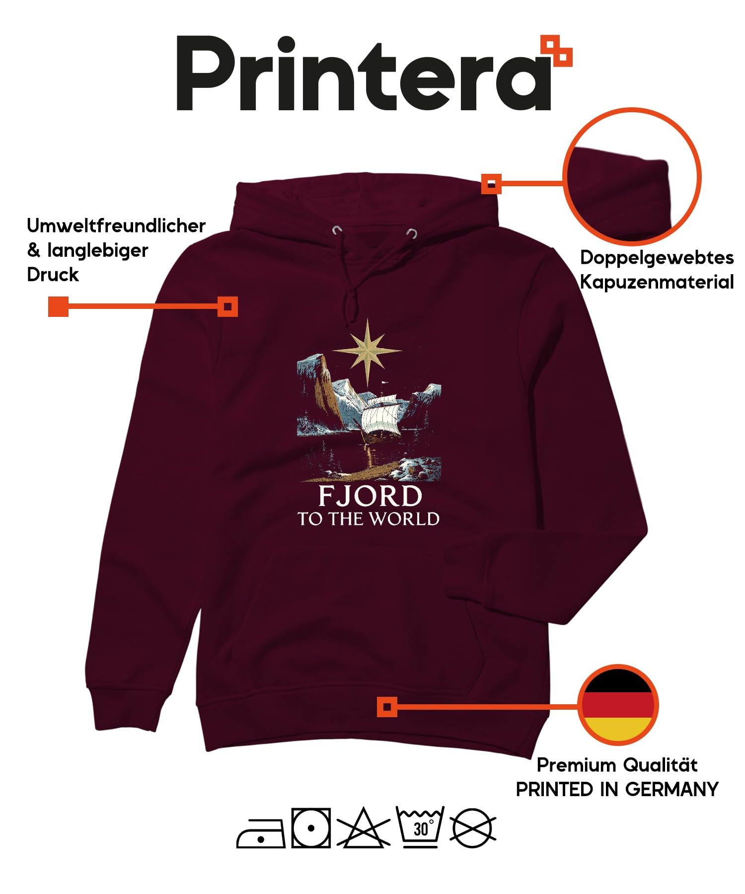 Fjord to The World statek wikingów skandynawska gwiazda unisex bluza z kapturem, burgundowa, M