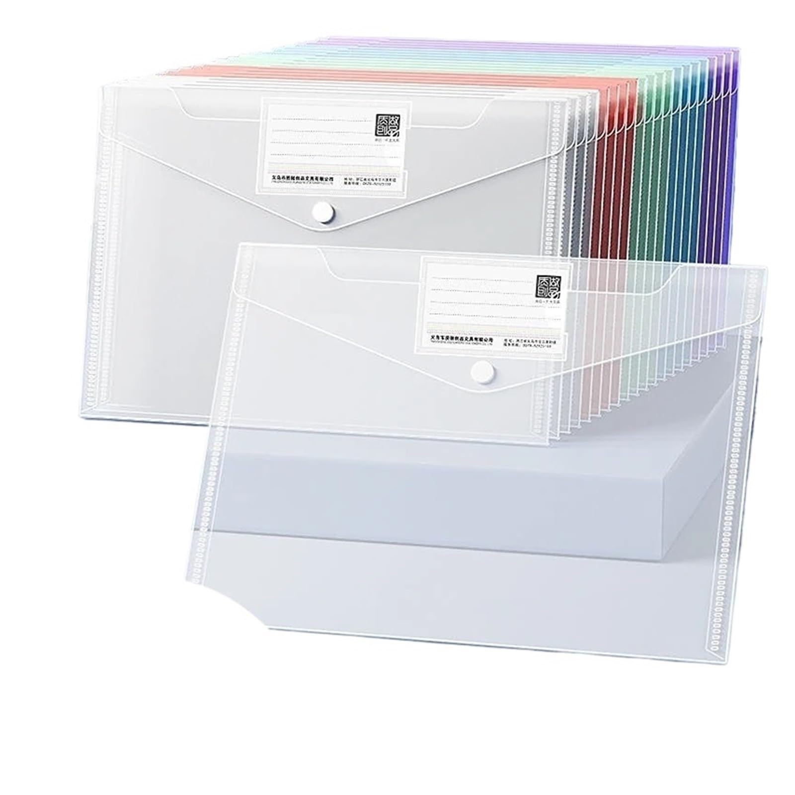 Raccoglitore Documenti Confezione da 5-20 buste for cartelle di documenti trasparenti con tasca for etichette e bottone a pressione for ufficio, lavoro a casa(20PCS)
