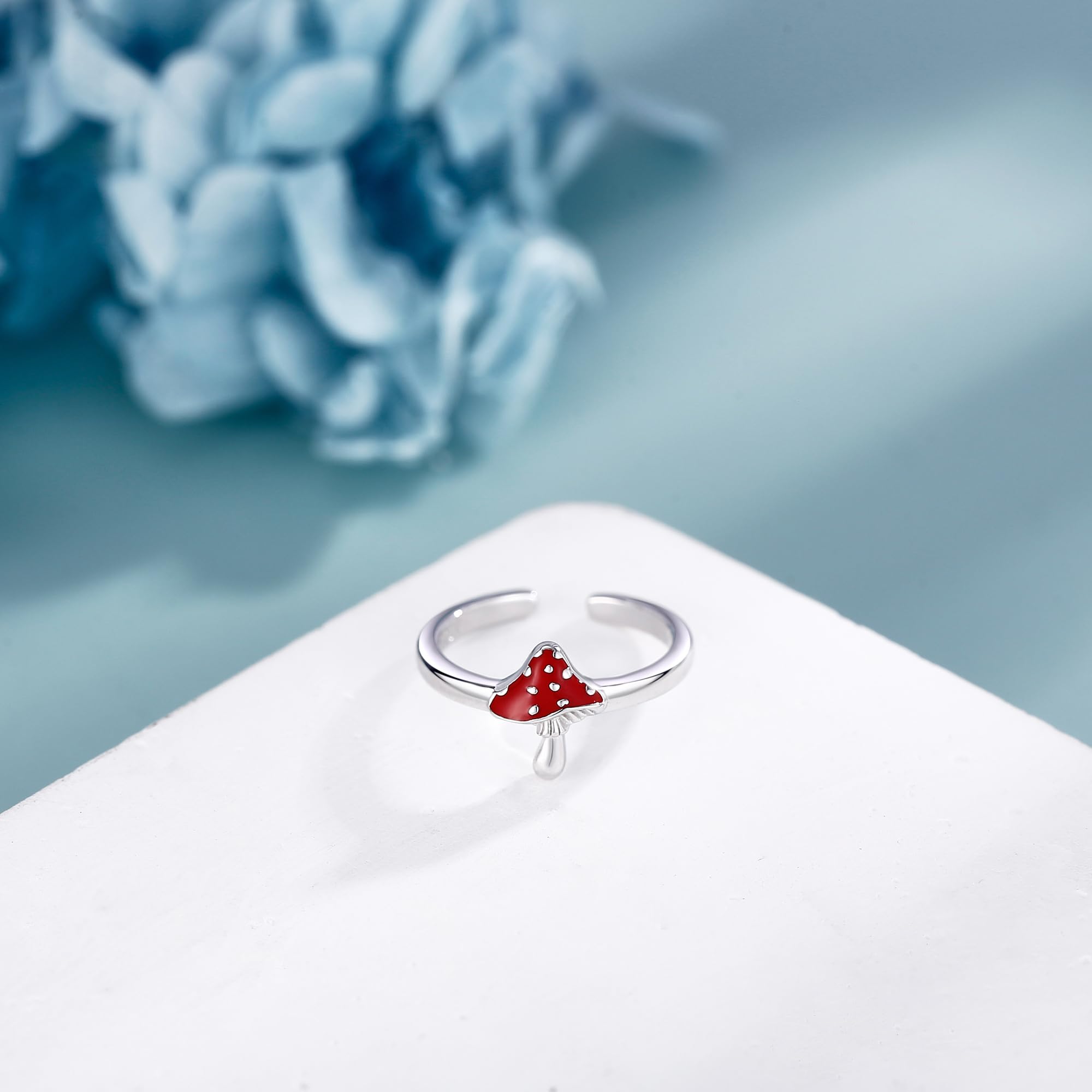 Fungo, anello per dita dei piedi, in argento Sterling con fungo rosso, regolabile, colore rosa, magico, per le donne, Argento sterling, Nessuna pietra preziosa